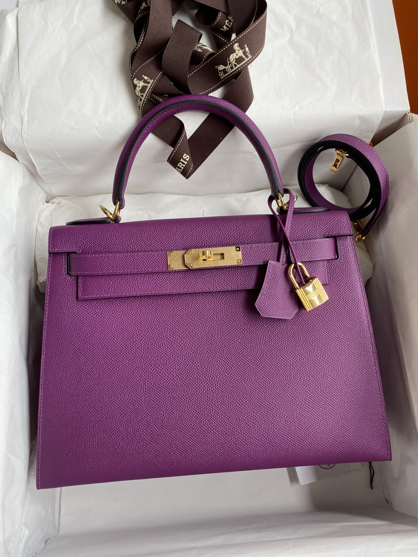 Hermes Kelly 28cm Handbag Shoulder Bag in Purple Epsom Leather